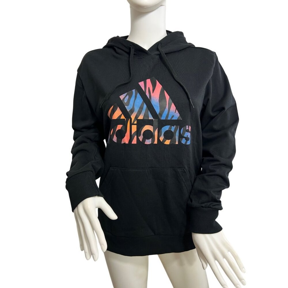 Adidas Women’s Hoodie Sweatshirt XS Black Animal Print Logo Casual Activewear